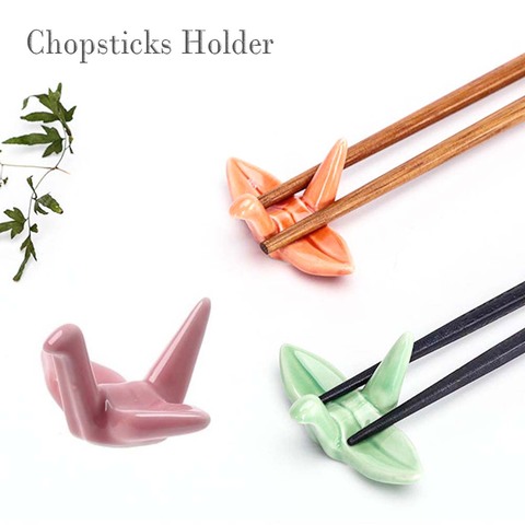 1/2Pcs Cute Chopsticks Holders Ceramic Panda Rabbit Paper Cranes Shaped Miniatures Spoon Fork Holder Stand Chopsticks Rest ► Photo 1/6