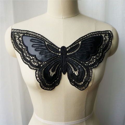 Black Butterfly Fabric Wedding Gown Appliques Embroidered Collar Gothic Sew On Patches For Dress DIY Decoration ► Photo 1/6