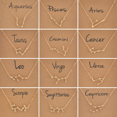 Cardboard Star Zodiac Sign 12 Constellation Necklaces Crystal Charm Gold Chain Choker Necklaces for Women Birthday Jewelry Gift ► Photo 1/6