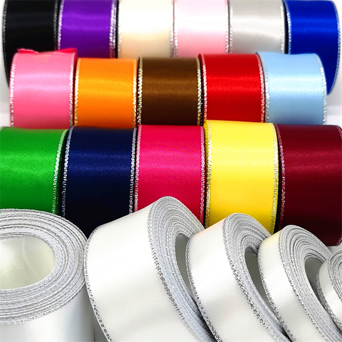 5 yards 6mm-38mm Satin Ribbon Hight Quality Silver Metallic Edge Polyester Ribbon For Flower Gift Packing Wedding Decoration DIY ► Photo 1/6