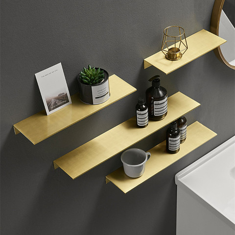 Brushed Gold Metal Bathroom Shelf Wall Storage Rack Washstand Drilling Large Wall Shelf for Storage 30/40/50/60cm Length Holder ► Photo 1/6