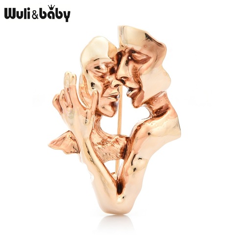 Wuli&baby Alloy Lovers Face Brooches Women 2022 New Fashion Art Kissing Person Party Casual Brooch Pins Gfits ► Photo 1/4