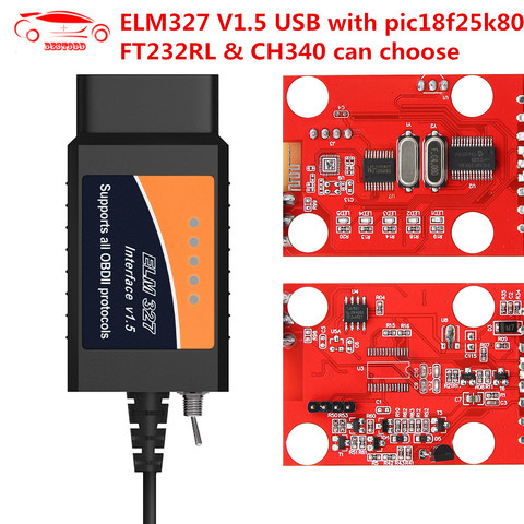 ELM327 V1.5 USB With PIC18F25K80 chip PL2303 Driver IC OBDII FT232RL/CH340 Chip OBD2 Diagnostic Scanner ELM327 Auto Code Reader ► Photo 1/6