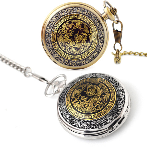 2022 Brand Retro Bronze Men‘s Mechanical Pocket Watch Chinese Enamel Style,Women's Silver Necklace Pendant Clock Birthday Gift ► Photo 1/6