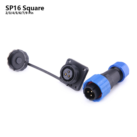 SP16 Waterproof Connector IP68 Cable Connector Plug & Socket Male And Female 2 3 4 5 6 7 9 Pin Square Aviation Plug DIY YOU ► Photo 1/6