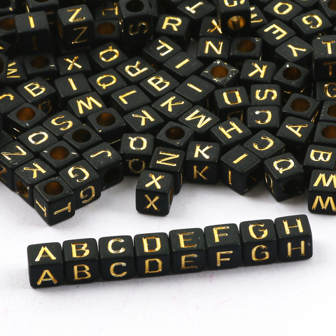 Black+Gold Color Square Letter Beads Random Mixed Alphabet Acrylic Loose Beads For DIY Children's Jewelry Bracelet Making ► Photo 1/6