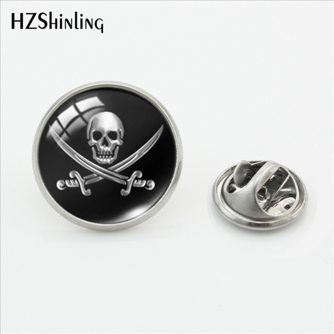 2017 New Trendy Skull and Bones Brooch Pins Steampunk Round Glass Photo Skull Jewelry Stainless Steel Lapel Pins ► Photo 1/6
