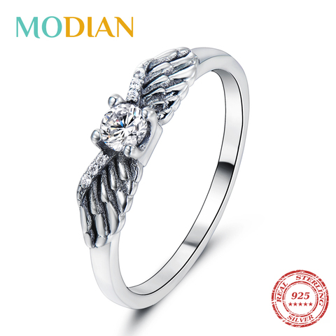 Modian Dazzling Real 925 Sterling Silver Flying Angel Wings Clear CZ Finger Rings for Women Fashion Unique Design Jewelry Bijoux ► Photo 1/4