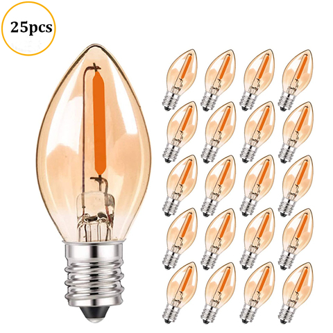 LED Night Light Bulbs C7 Chandelier E12 E14 Base Decorative Light Bulbs 0.5 Watts Christmas Small Candle Bulb 2200K Amber Glass ► Photo 1/6