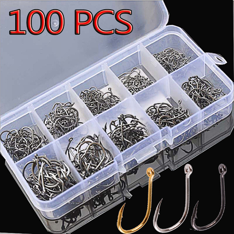 100Pcs Fishing Hooks Set Carbon Steel Single Circle Fishing Hook Fly Fishing Jip Barbed Carp Hooks Sea Tackle Accessories ► Photo 1/6