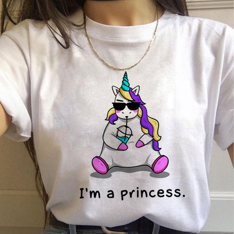 New Unicorn Kawaii Harajuku T Shirts Women Cute Unicornio Ullzang Cartoon T-shirt 90s Funny Print Tshirt Graphic Top Tees Female ► Photo 1/6