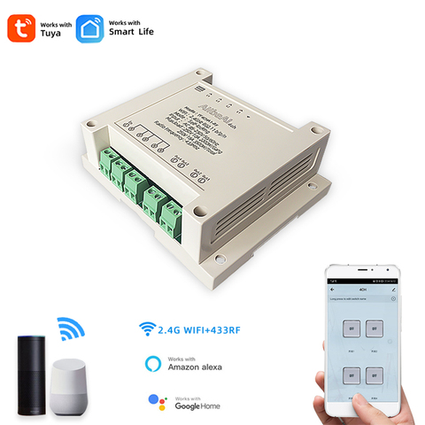 Tuya/Smart Life,Household Appliance/Light Switch Module,4CH,AC 220V,Inching RF433Mhz,timer,10A Relays,Alexa/Google Assistant ► Photo 1/6