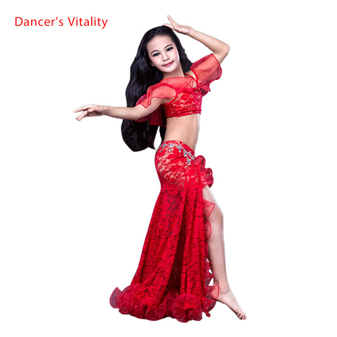 Girls Belly Dancing Clothes Luxury Sleeveless Top+Lace Split  2pcs Child Dance Set Kids Belly Dance Suit SML ► Photo 1/6