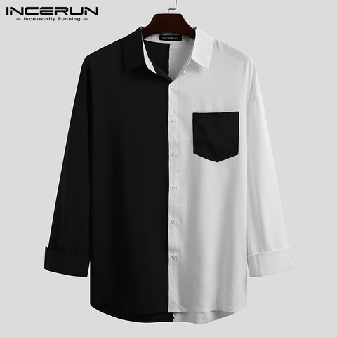 INCERUN Men Shirt Brand Patchwork Long Sleeve Lapel Button Camisa Masculina 2022 Streetwear Fashion Korean Casual Shirts Tops ► Photo 1/6