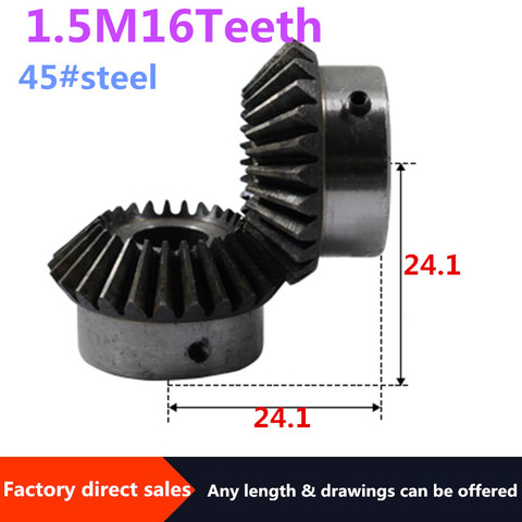 2pcs Bevel Gear 1.5M 16Teeth inner hole 6/8/10/12 mm gear 90 degrees  meshing angle Steel Gears Screw Hole M5 ► Photo 1/6