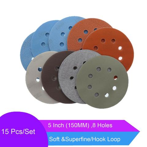 15PCS 5 Inch 125mm 8-Hole Soft  Superfine Wet/Dry Hook & Loop Auto Body Film Sanding Discs Paint Abrasive Sandpaper 60-5000 Grit ► Photo 1/6