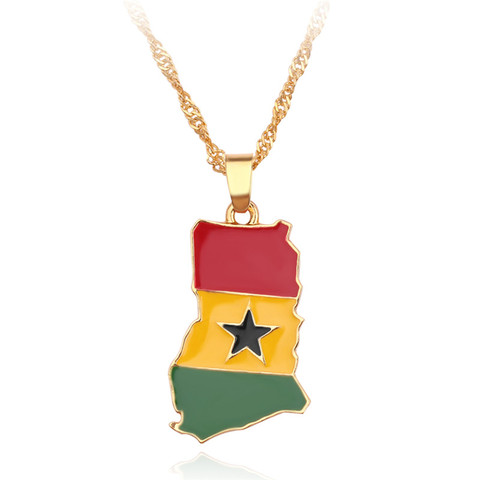 Ghana Country Map Flag Pendant Necklaces Charm Ghanaian Jewelry Ghana National Day Gifts wave Chain choker necklace ► Photo 1/6