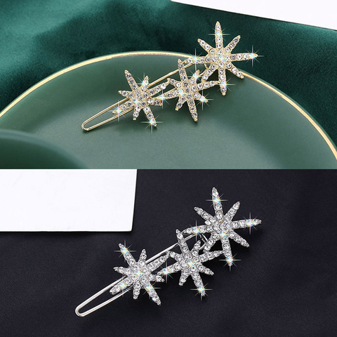 Korean Snowflakes Stars Crystal Hair Pins For Women Sweet Hair Accessories Jewelry Barrette Clips Girl Wedding заколка снежинка ► Photo 1/6