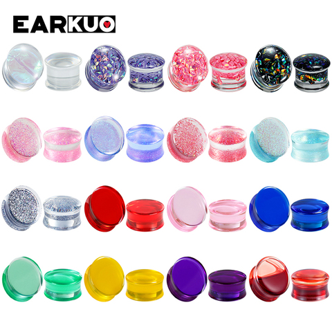 EARKUO Simple Style Trendy Multicolor Transparent Particle Acrylic Ear Gauges Tunnels Body Jewelry Earring Piercing Plugs 8-30mm ► Photo 1/6