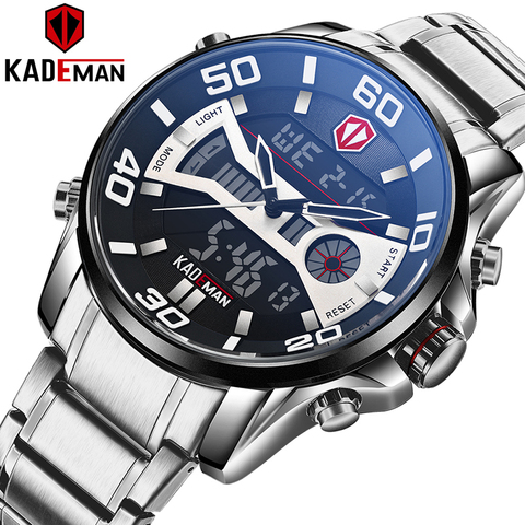 KADEMAN Fashion Sport Watch Men Quartz LCD Digital Mens Watches Top Brand Luxury Waterproof Army Military Full Steel Wristwatch ► Photo 1/6