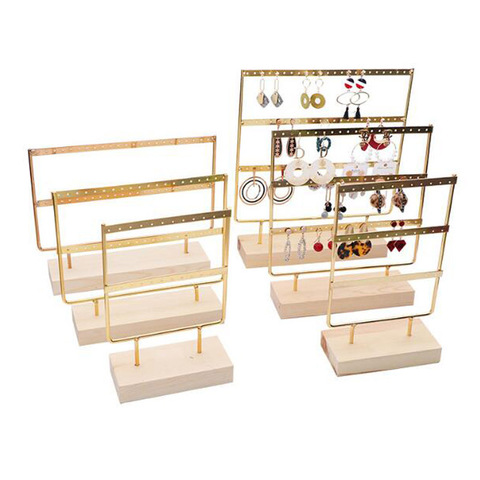 New Three Colors Earring Holder Jewelry Display Jewellery Ear Studs Pendant Stand Wooden Base Metal Storage Rack Various Holes ► Photo 1/6