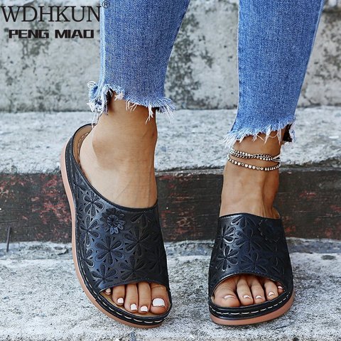 2022 Summer Women Wedge Sandals Premium Orthopedic Open Toe Sandals Vintage Anti-slip Leather Casual Female Platform Retro Shoes ► Photo 1/6