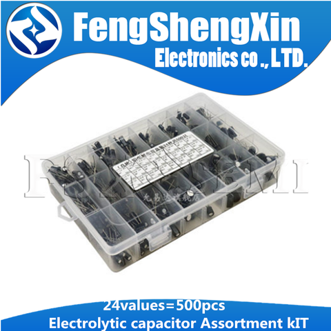 24values=500pcs Aluminium Electrolytic Capacitor Sets  Electrolytic Capacitor Element  0.1UF-1000UF 10~50V +Box ► Photo 1/3