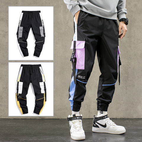 Hip Hop Ribbons Cargo Pants Men Joggers Pants Streetwear Men 2022 Fashion Elastic Waist Mens Casual Trousers Sweatpants ► Photo 1/6