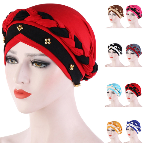 India Muslim Women Hijab Hat Cancer Chemo Cap Braid Beads Turban Headscarf Islamic Head Wrap Lady Beanie Bonnet Hair Loss Cover ► Photo 1/6