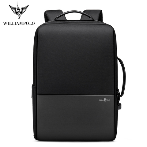 WILLIAMPOLO Brand Men Backpack Business Travel Laptop Backpack High Quality Leather Casual Waterproof Thin  lightweight Backpack ► Photo 1/6