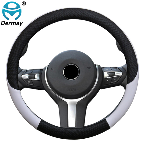 100% DERMAY Brand Leather Universal Car Steering-wheel Cover 37CM-38CM Car-styling Sport Auto Steering Wheel Covers Anti-Slip ► Photo 1/6