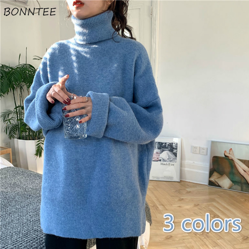 Chic Womens Mohair Turtleneck Sweater Loose Winter Warm Thick Knit Tops Outwear