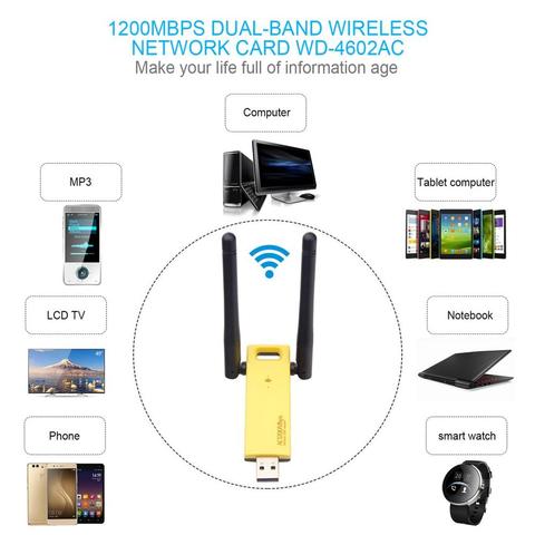 Wireless USB Adapter 1200mbps Dual Band 5Ghz 2.4Ghz Adapter 802.11ac RTL8812AU Chipset Aerial Dongle Mini USB Network Card ► Photo 1/1