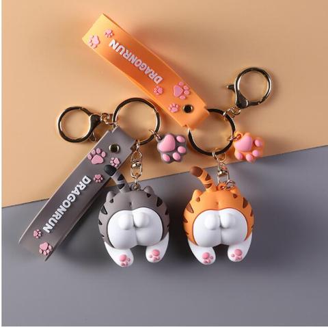 2022 Cute Cat Butt Key Chains For Women Girls Cats Ass Keychain Car Bag Animal Bell Pendant Keyring Jewelry Gift Orange gray ► Photo 1/4