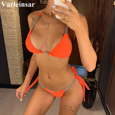 New Sexy 2022 Bling Diamond Bikini Women Swimwear Female Swimsuit Two-pieces Bikini set Halter Bather Bathing Suit Swim V2268 ► Photo 1/6