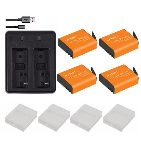 4pcs 1350mAh PG1050 SJ4000 PG900 battery + USB Dual charger For SJCAM SJ5000 SJ6000 SJ8000 M10 EKEN 4K H8 H9 GIT-LB101 batteries ► Photo 1/4