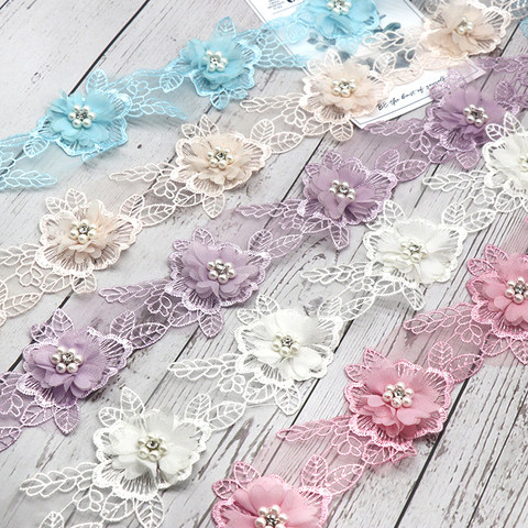H692 Pearl Flower Organza Lace Trim trimmings Knitting Wedding Lace Embroidered DIY Patchwork Ribbon Sewing Supplies Craft ► Photo 1/6