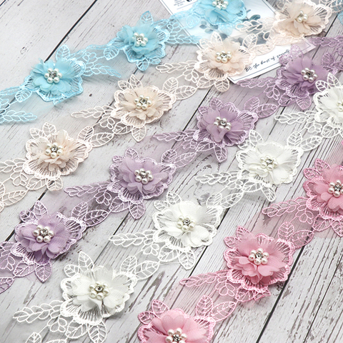 2 Yards Embroidered Lace Edge Trim Wedding Ribbon Applique Sewing Craft DIY