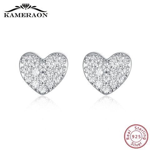 925 Sterling Silver Stud Earrings With Cubic Zirconia Hearts Korea Women's Fashion Jewelry Cute Shiny Beautiful Small Earrings ► Photo 1/6