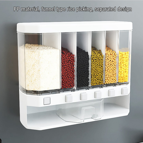 Kitchen Grains Storage Dispenser Wall-Mounted Container Rice Barrels Sealed Dry Food Press Container Cereal Box ► Photo 1/6