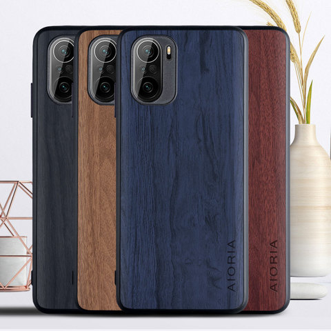 WoodLike case for Xiaomi Poco F3 soft TPU Hard PC PU leather 3in1 material coque fundas covers for Xiaomi Poco F3 ► Photo 1/6