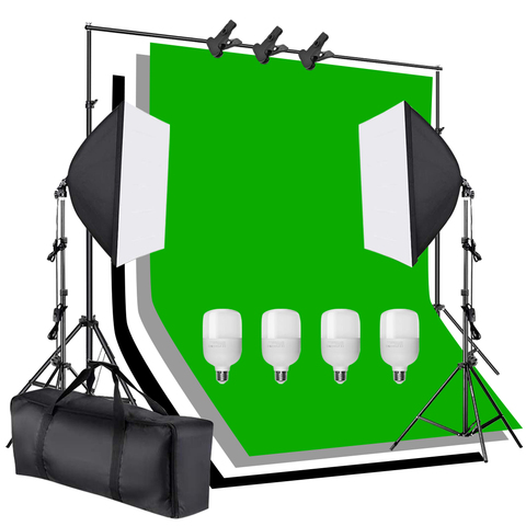 50x70CM Photography Softbox Lighting Kit 4pcs 25W LED Continuous Lighting Set 1.6x3m Non-woven Black Gray Green Screen Backdrop ► Photo 1/1