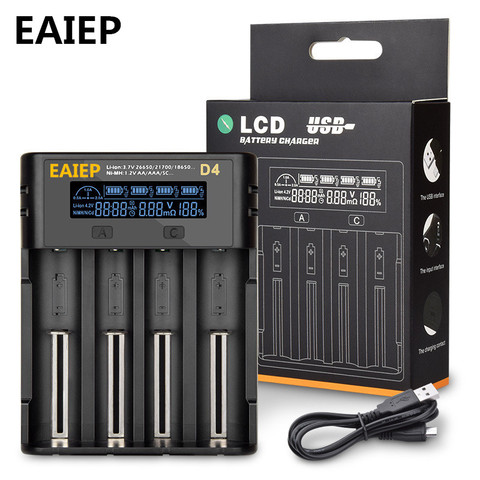 NEW EAIEP 1.2V 3.7V 3.2V 3.85V A/AAA 18650 18350 26650 10440 14500 16340 Li-ion NiMH battery smart charger ► Photo 1/6