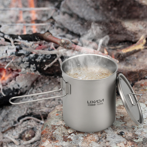 Lixada Outdoor Cup 750ml Camping Titanium Pot Water Cup with Detachable Handle Outdoor Tableware Picnic Cookware ► Photo 1/6