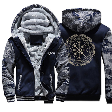 2022 Winter Thick Mens Hoodies Viking Printing Male Jacket Hip Hop Brand Outwear Hot Sale Camouflage Sleeve Men's Jacket Casual ► Photo 1/6