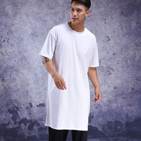 Summer wear personality extra long half-sleeve t-shirt bottom shirt short-sleeve extra loose t-shirt over the knee long tide men ► Photo 1/4