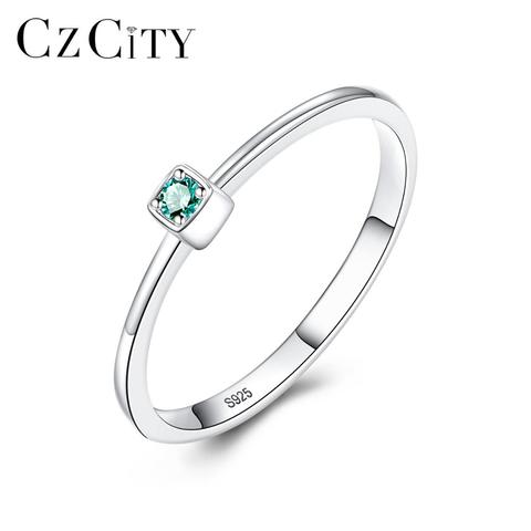 CZCITY Genuine 925 Sterling Silver VVS Green Topaz Wedding Rings for Women Minimalist Thin Circle Gem Rings Jewelry Carving S925 ► Photo 1/6