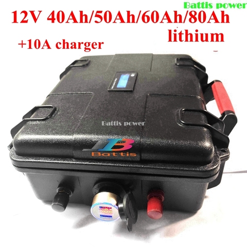 waterproof 12v 80ah lithium battery 12v 40AH 60AH 80AH USB Solar Energy Storage Battery fishing boat + 10A charger ► Photo 1/6