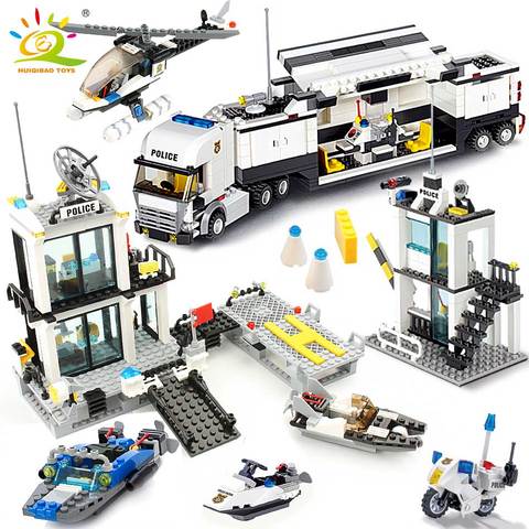 HUIQIBAO 536pcs Police Station Prison Trucks Building Blocks City Car Boat Helicopter Policeman Bricks Children Toys KIDS GIFT ► Photo 1/6