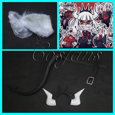 Game Helltaker Lucifer Beelzebub Cosplay horns tail Helltaker the awesome demon Cerberus Lucifer Satan Zdrada Cosplay Wig Props ► Photo 1/6